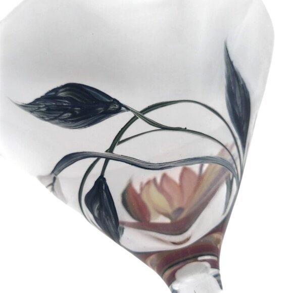 Hand Painted Botanical Floral Clear Glass Martini Cocktail Glasses Set of 3 - Picture 6 of 9